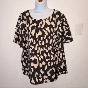 Free People Black and Beige Animal-Print Blouse